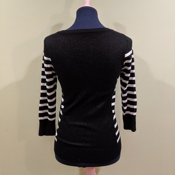 Zip Up Black and White Striped Sweater - Picture 3 of 5